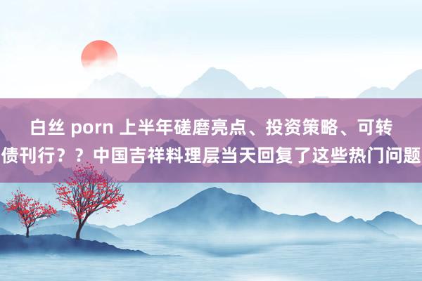 白丝 porn 上半年磋磨亮点、投资策略、可转债刊行？？中国吉祥料理层当天回复了这些热门问题