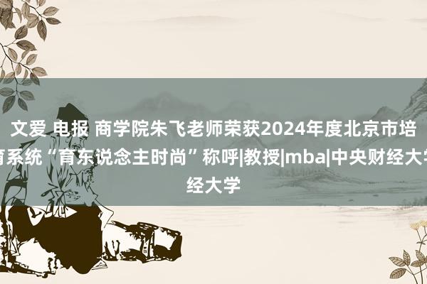 文爱 电报 商学院朱飞老师荣获2024年度北京市培育系统“育东说念主时尚”称呼|教授|mba|中央财经大学